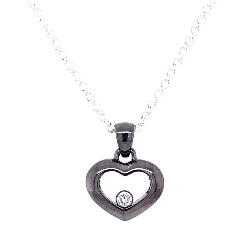 STERLING SILVER DIAMOND HEART NECKLACE WITH BLACK RHODIUM