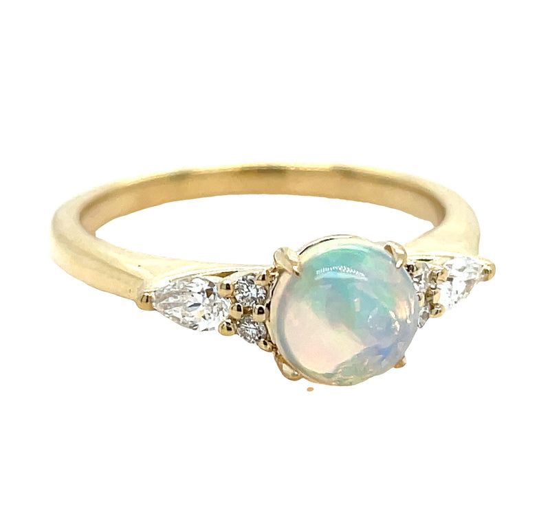 14K YELLOW GOLD OPAL AND DIAMOND RING