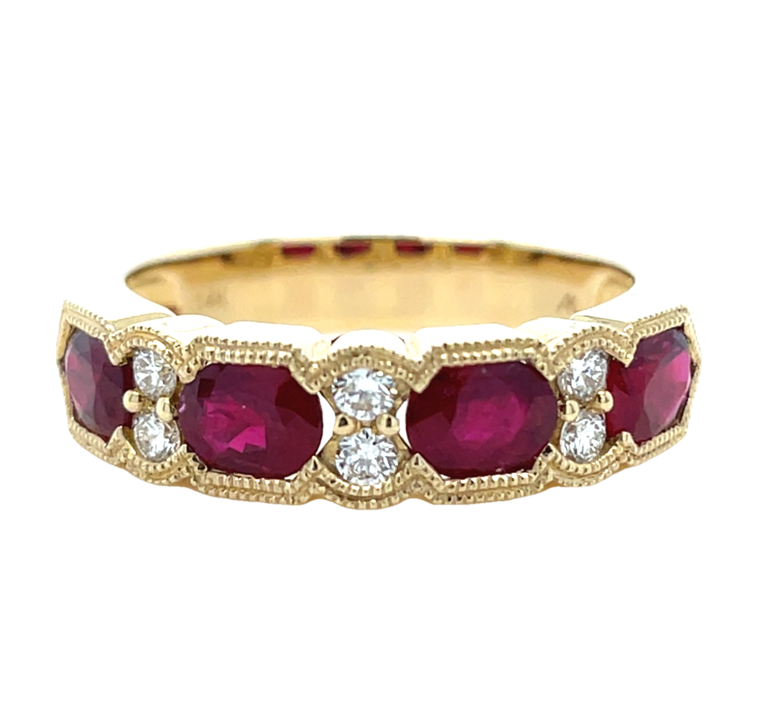 14K YELLOW GOLD RUBY AND DIAMOND RING