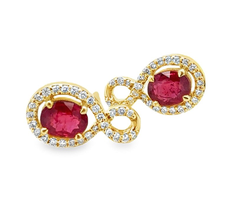 14K YELLOW GOLD RUBY AND DIAMOND EARRINGS  #210-00449