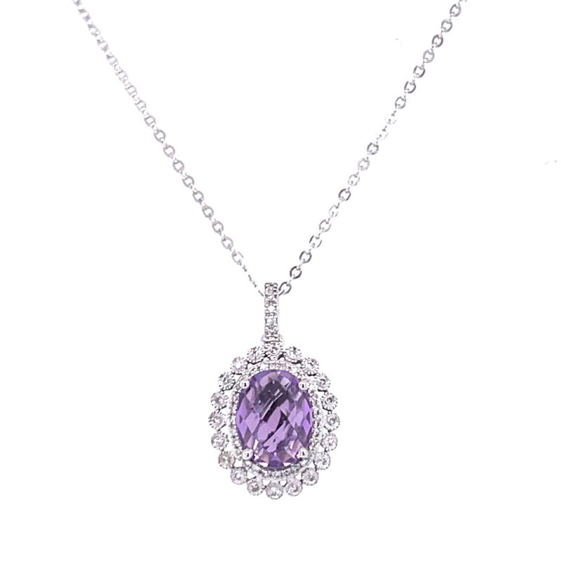 14K WHITE GOLD AMETHYST AND DIAMOND NECKLACE