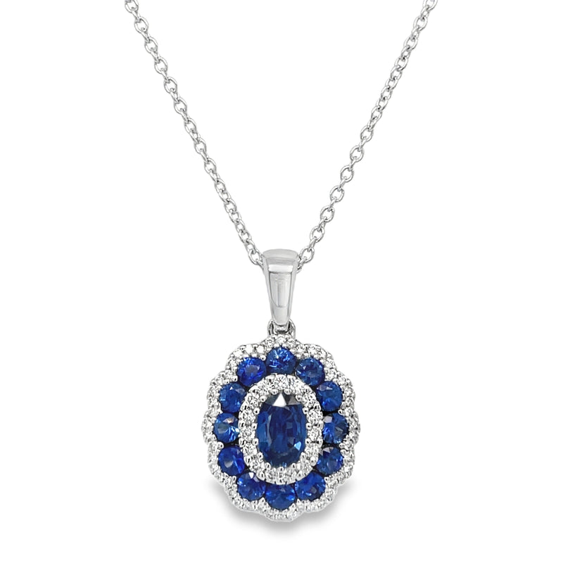 14K WHITE GOLD SAPPHIRE AND DIAMOND NECKLACE