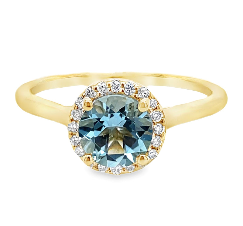 14K YELLOW GOLD AQUAMARINE AND DIAMOND RING  #200-00334
