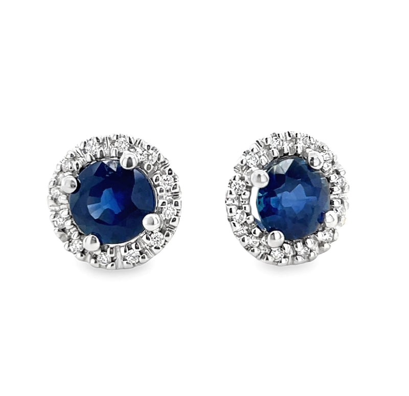 14K WHITE GOLD SAPPHIRE AND DIAMOND EARRINGS  #210-00414
