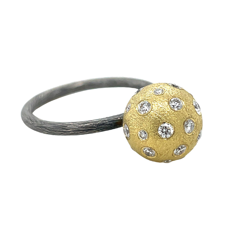 STERLING SILVER AND 18K YELLOW GOLD DIAMOND RING