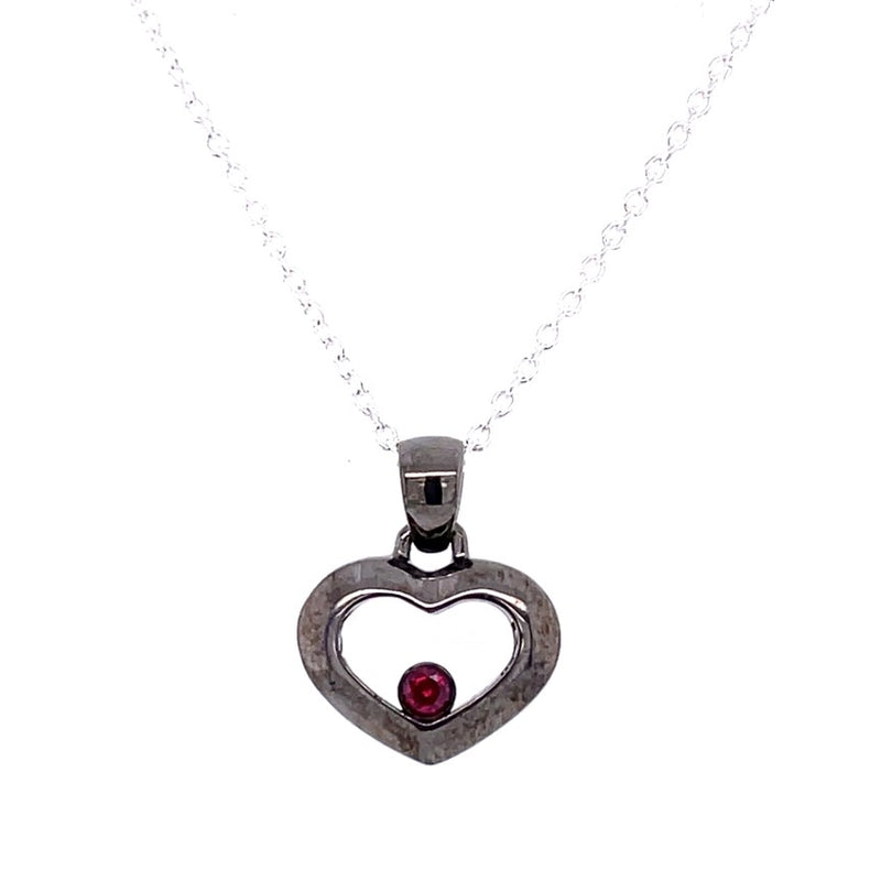 STERLING SILVER HEART NECKLACE WITH RUBY