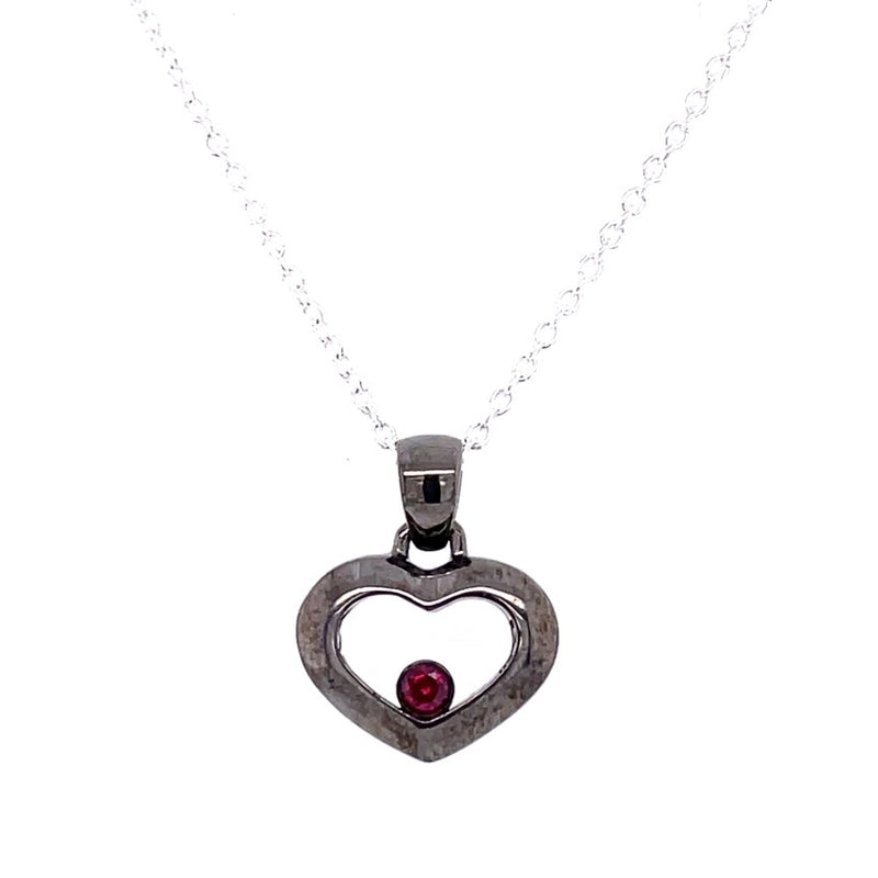 STERLING SILVER HEART NECKLACE WITH RUBY  #230-00205