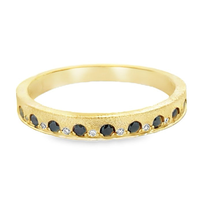 14K YELLOW GOLD BLACK AND WHITE DIAMOND RING  #130-00224