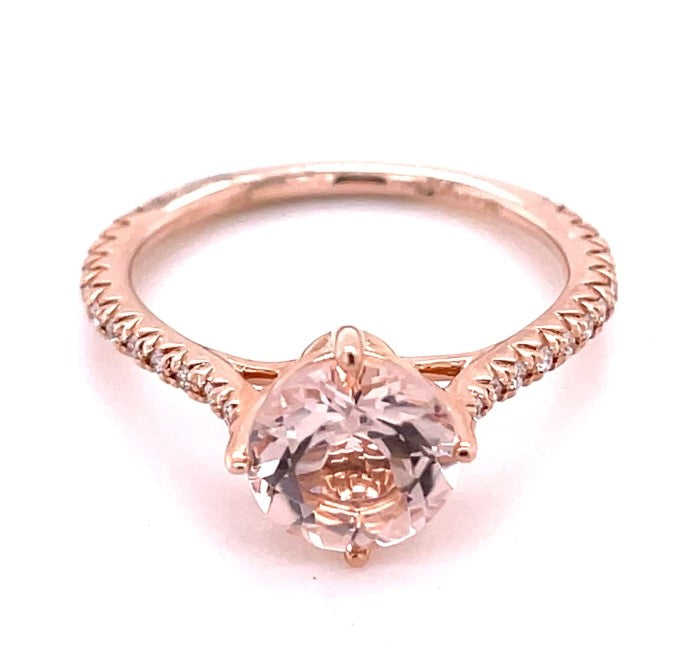 14K ROSE GOLD MORGANITE AND DIAMOND RING