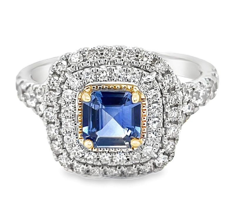 PLATINUM AND 14K YELLOW GOLD SAPPHIRE AND DIAMOND RING  #200-00299