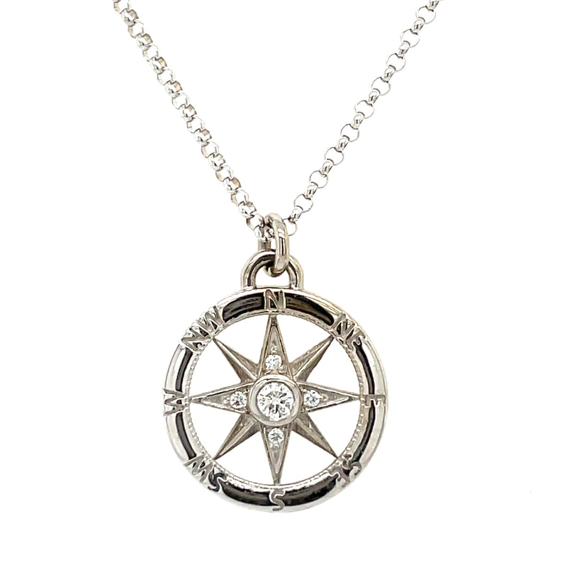 14K WHITE GOLD COMPASS NECKLACE
