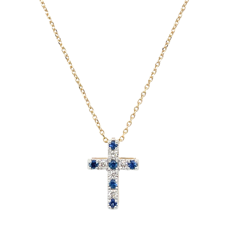 14K YELLOW GOLD SAPPHIRE AND DIAMOND NECKLACE