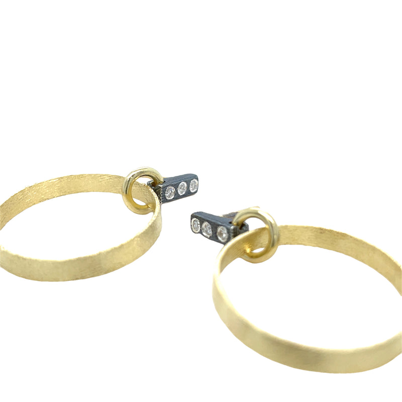 18K YELLOW GOLD AND STERLING SILVER DIAMOND EARRINGS