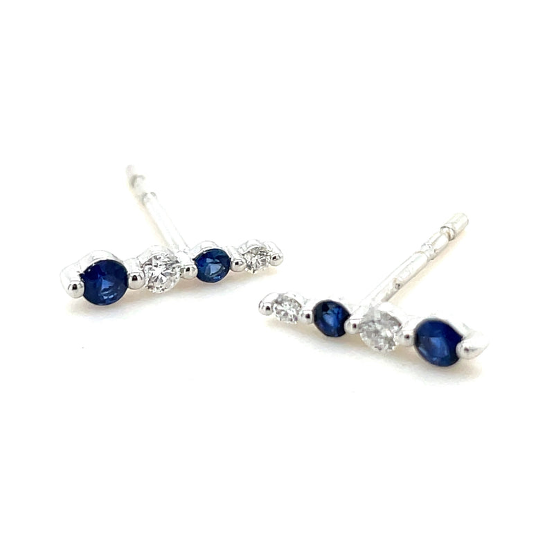 14K WHITE GOLD SAPPHIRE AND DIAMOND EARRINGS