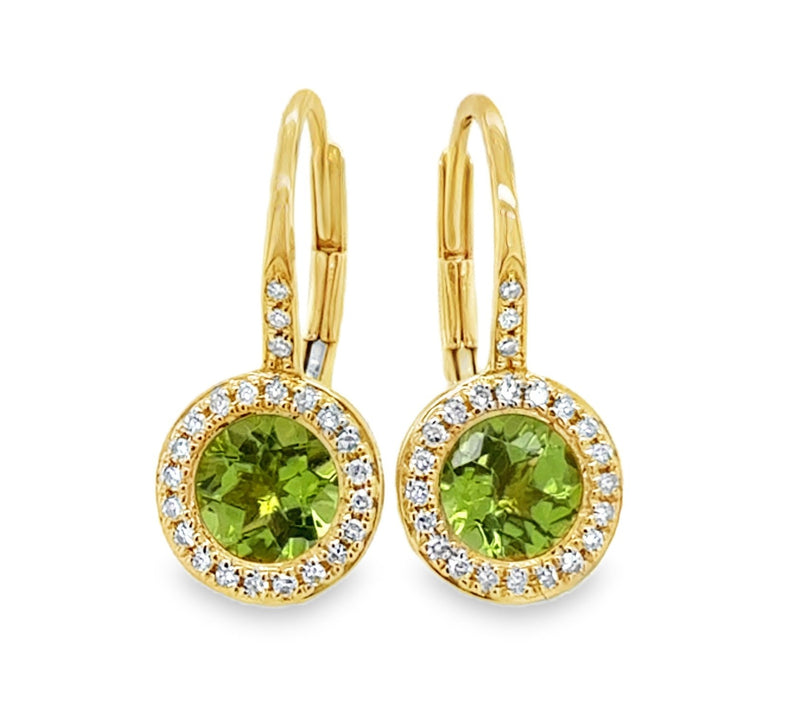 14K YELLOW GOLD PERIDOT AND DIAMOND EARRINGS  #210-00436