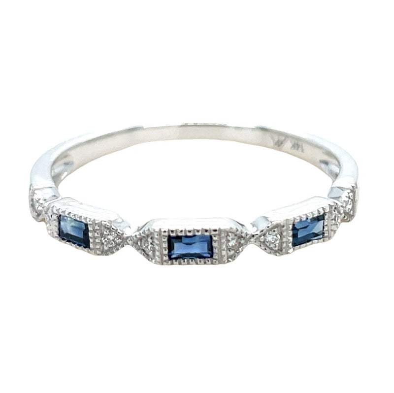 14K WHITE GOLD SAPPHIRE AND DIAMOND RING