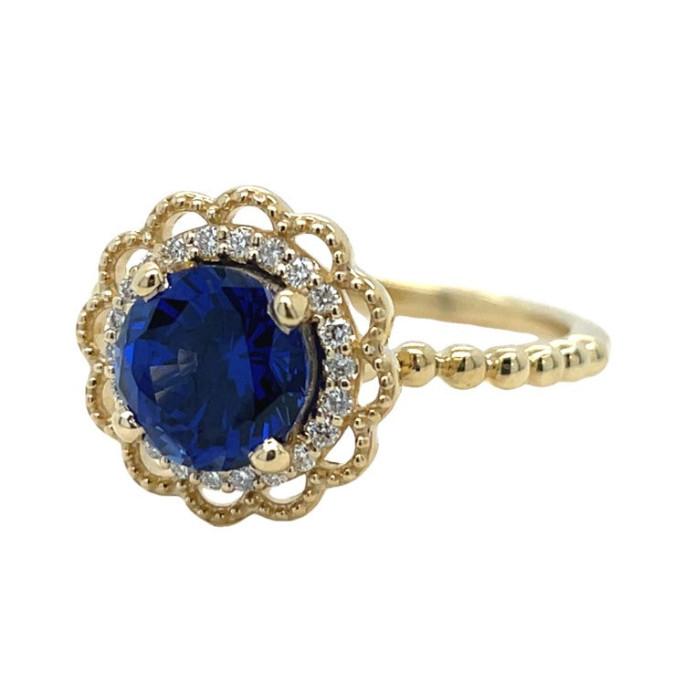 14K YELLOW GOLD SAPPHIRE AND DIAMOND RING #200-00399