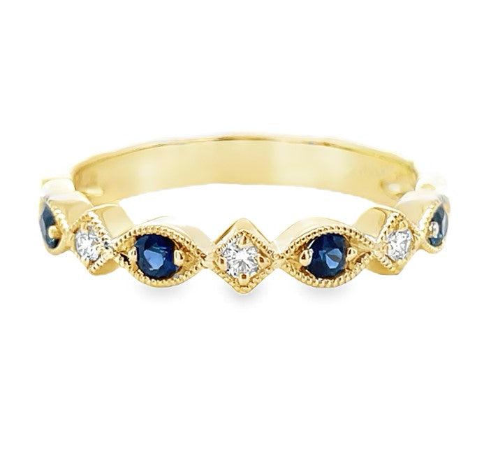 14K YELLOW GOLD SAPPHIRE AND DIAMOND RING  #200-00416
