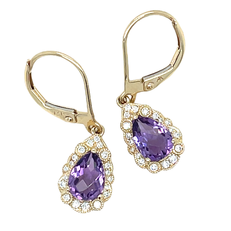 14K YELLOW GOLD AMETHYST AND DIAMOND EARRINGS