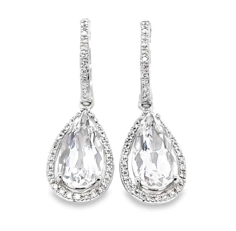 14K WHITE GOLD WHITE TOPAZ AND DIAMOND EARRINGS  #210-00059