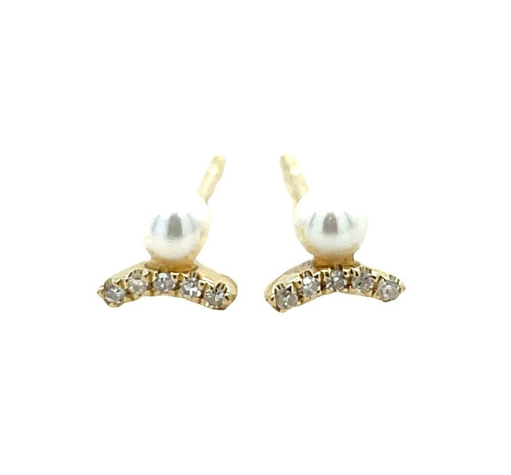 14K YELLOW GOLD PEARL AND DIAMOND EARRINGS