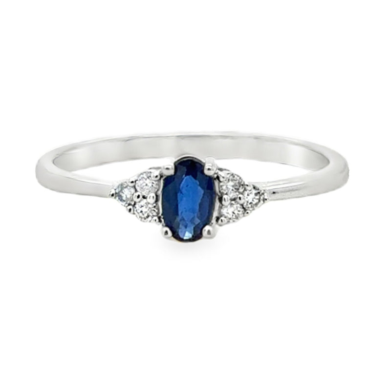 14K WHITE GOLD SAPPHIRE AND DIAMOND RING  #200-00482