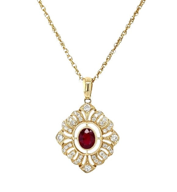 14K YELLOW GOLD RUBY AND DIAMOND NECKLACE