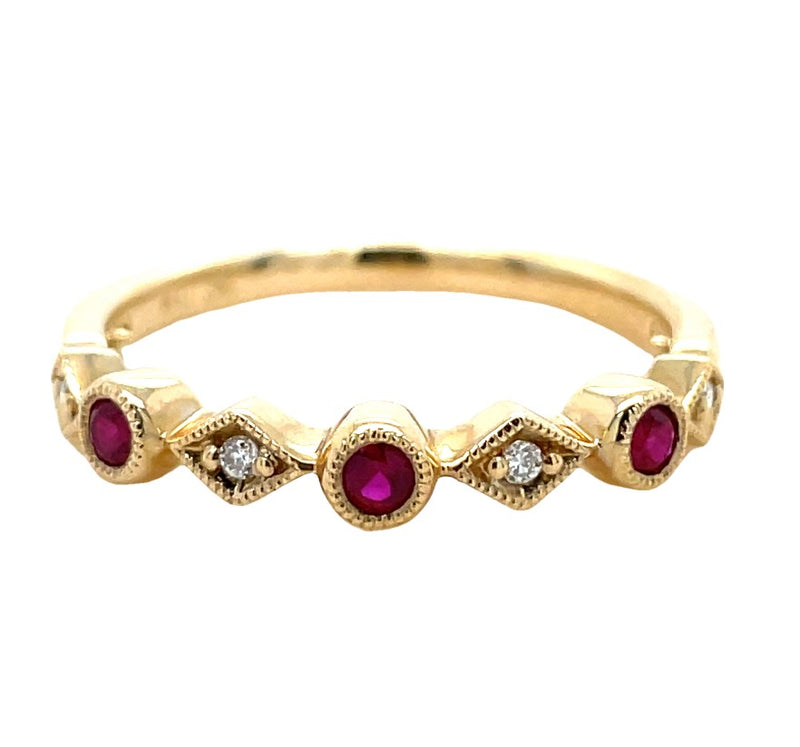 14K YELLOW GOLD RUBY AND DIAMOND RING