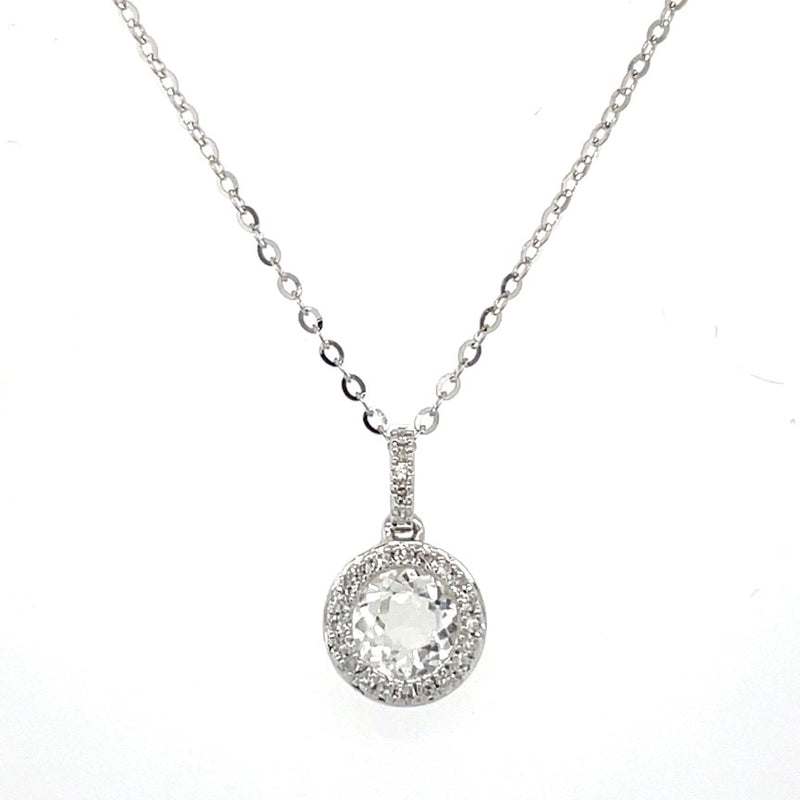 14K WHITE GOLD WHITE TOPAZ AND DIAMOND NECKLACE