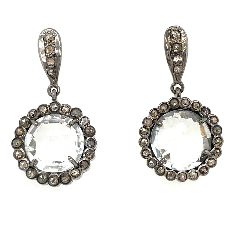STERLING SILVER WHITE TOPAZ AND DIAMOND EARRINGS