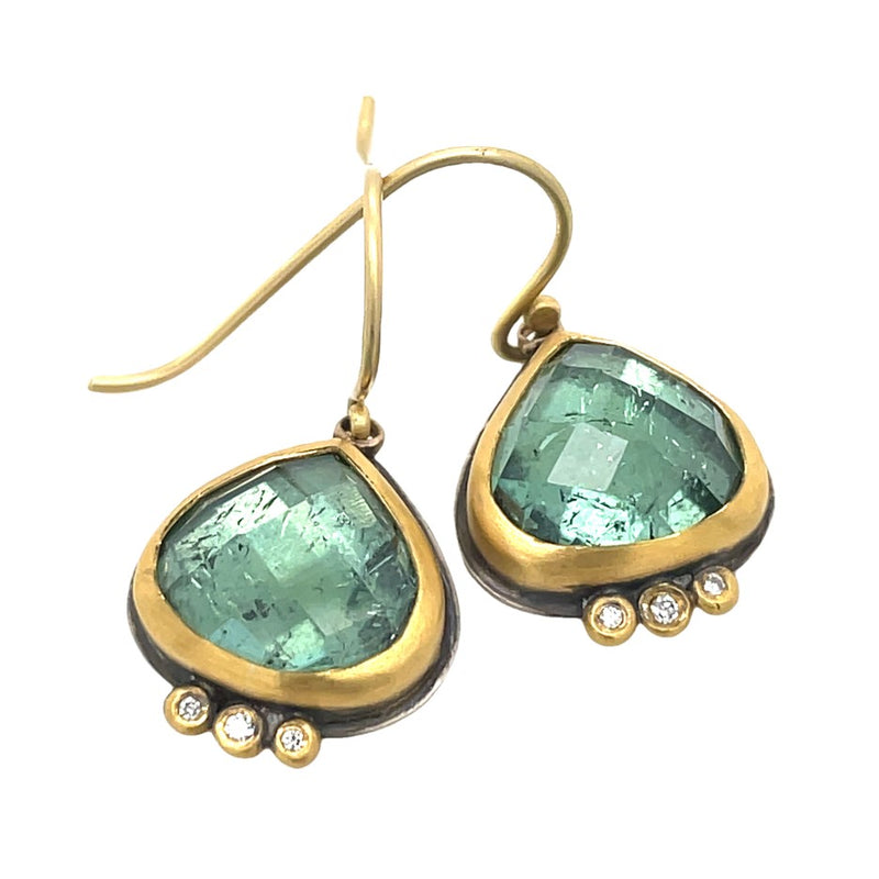 STERLING SILVER AND 18K/22K YELLOW GOLD TOURMALINE AND DIAMOND EARRINGS  #210-00313