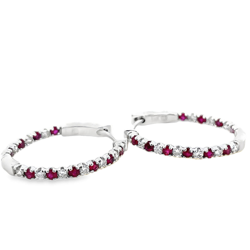 14K WHITE GOLD RUBY AND DIAMOND EARRINGS  #210-00184