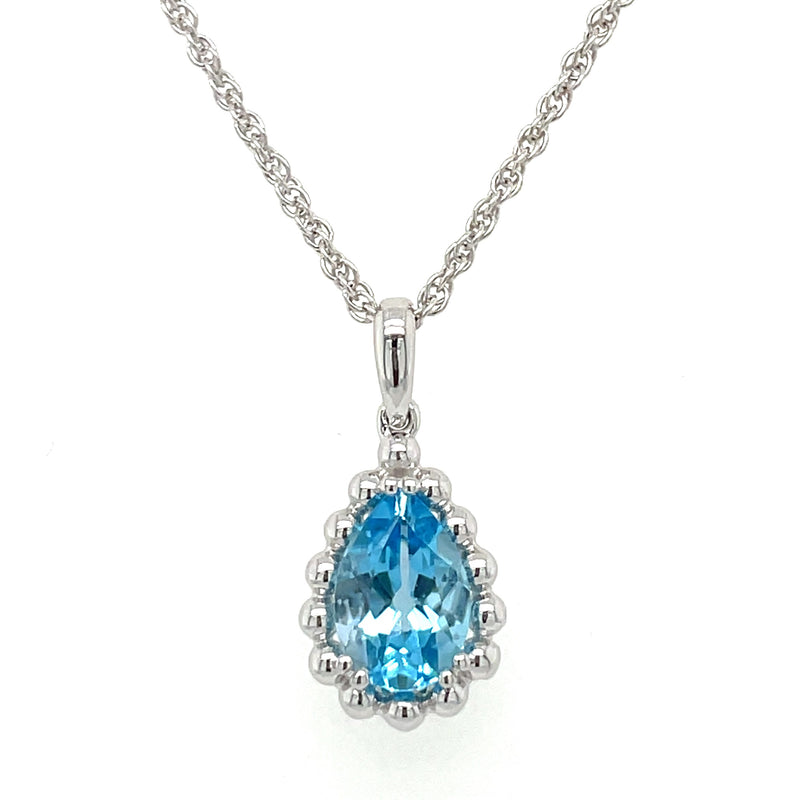 14K WHITE GOLD BLUE TOPAZ AND DIAMOND PENDANT