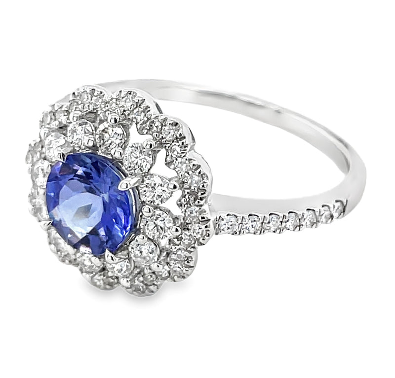 14K WHITE GOLD TANZANITE AND DIAMOND RING  #200-00109