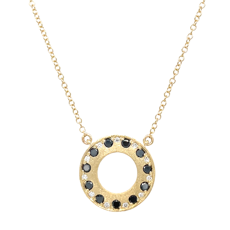 14K YELLOW GOLD BLACK AND WHITE DIAMOND NECKLACE