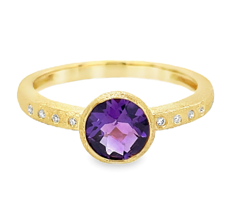 14K YELLOW GOLD AMETHYST AND DIAMOND RING  #200-00092