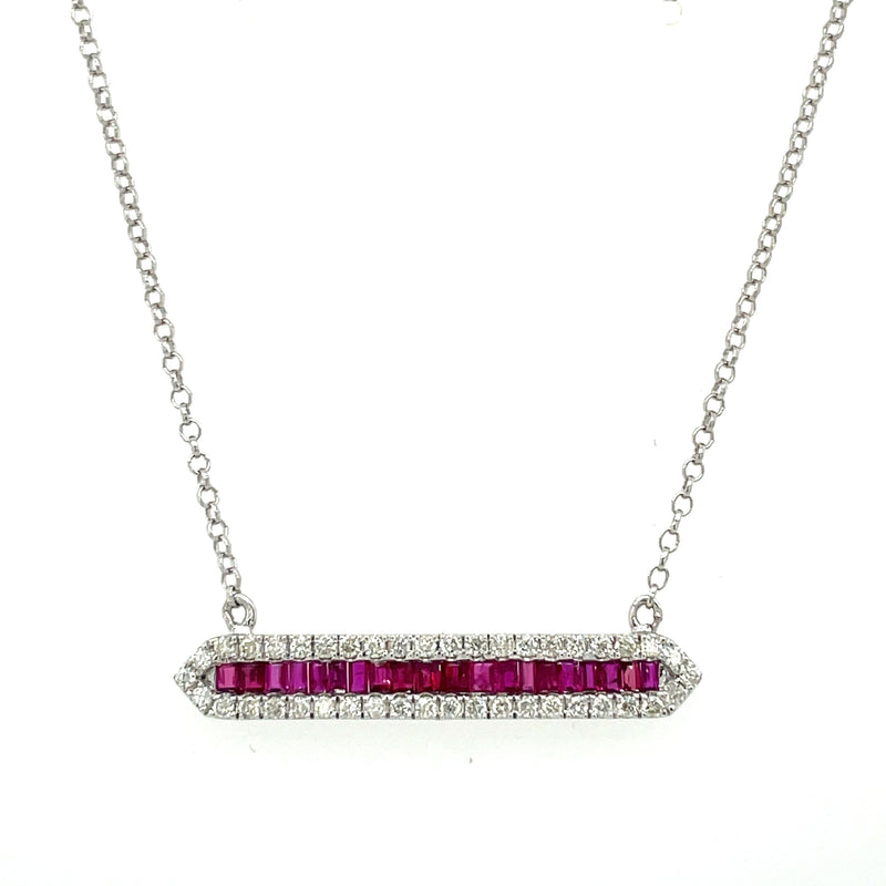 14K WHITE GOLD RUBY AND DIAMOND NECKLACE