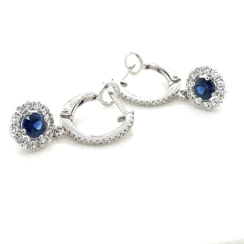 14K WHITE GOLD SAPPHIRE AND DIAMOND EARRINGS