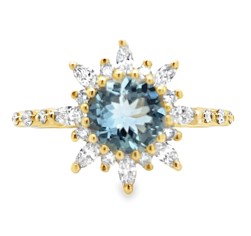 14K YELLOW GOLD AQUAMARINE AND DIAMOND RING  #200-00343