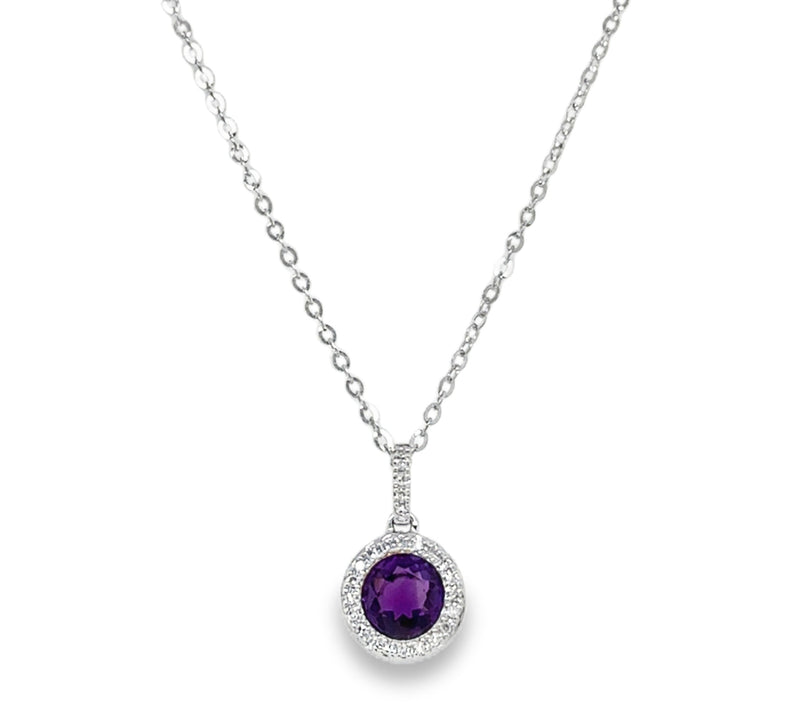 14K WHITE GOLD AMETHYST AND DIAMOND NECKLACE  #235-00307