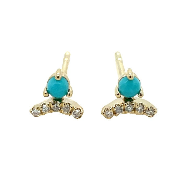 14K YELLOW GOLD TURQUOISE AND DIAMOND EARRINGS