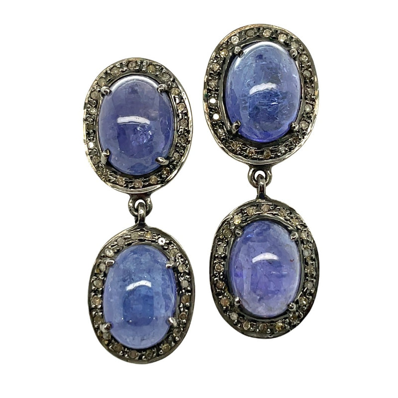 STERLING SILVER AND 14K YELLOW GOLD TANZANITE AND DIAMOND EARRINGS #210-00406