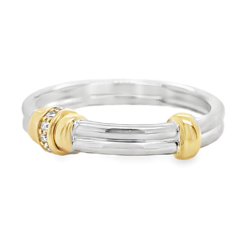 STERLING SILVER AND 14K YELLOW GOLD DIAMOND RING.  #130-00285