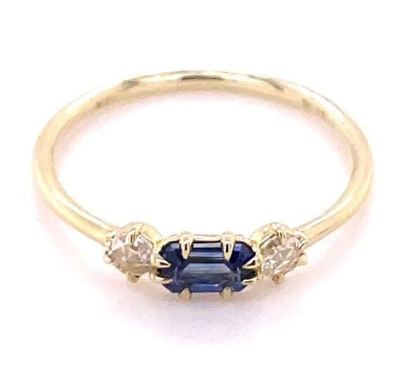 14K YELLOW GOLD SAPPHIRE AND DIAMOND RING