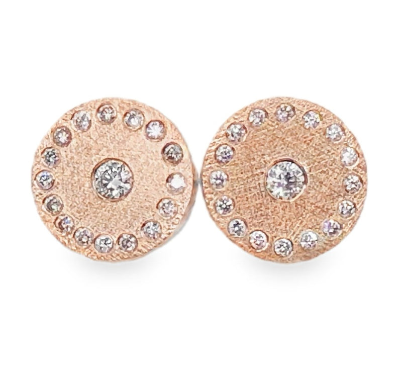 STERLING SILVER AND 18K ROSE  GOLD DIAMOND EARRINGS  #150-00319