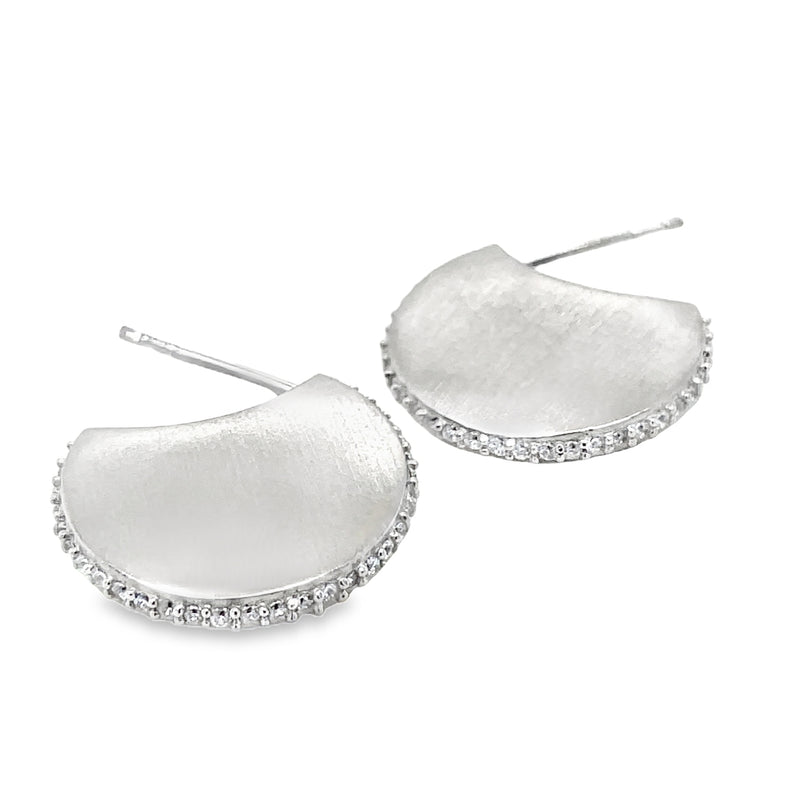 RHODIUM PLATED BRASS WHITE TOPAZ EARRINGS  #806-00026