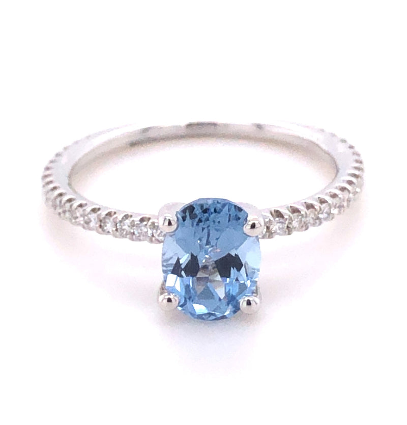 14K WHITE GOLD BLUE SPINEL AND DIAMOND RING