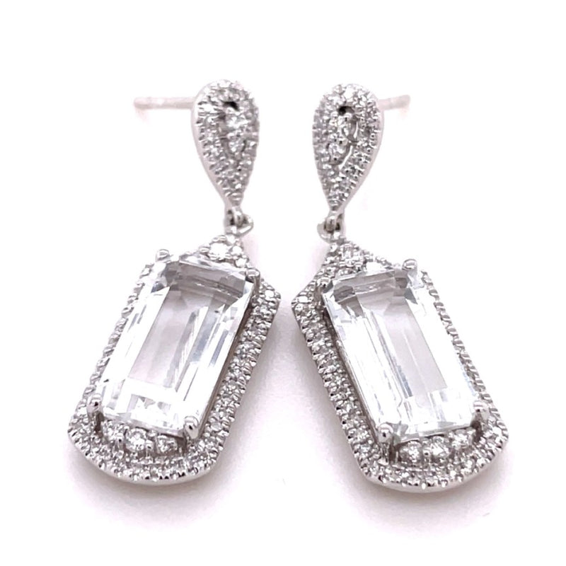 14K WHITE GOLD WHITE TOPAZ AND DIAMOND EARRINGS