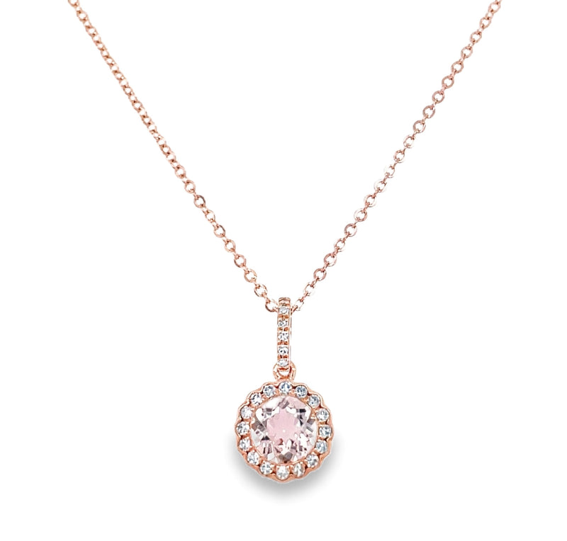 14K ROSE GOLD MORGANITE AND DIAMOND NECKLACE  #230-00092
