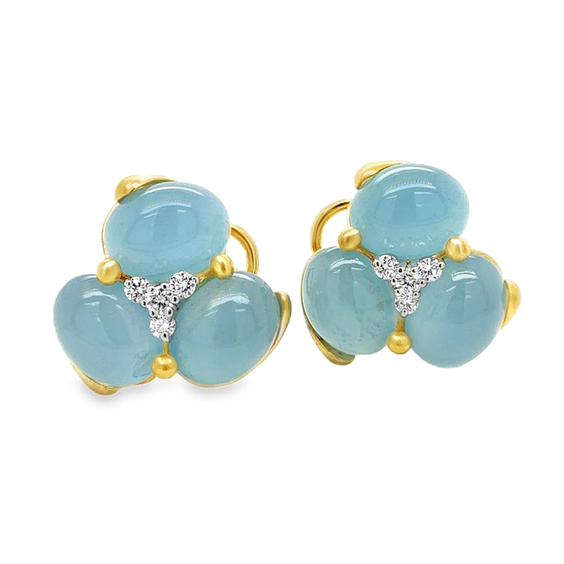 14K YELLOW GOLD AQUAMARINE AND DIAMOND EARRINGS  #210-00464